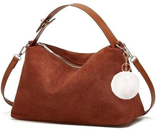 MOTIVE LIFE Sac Bandoulière Femme en Daim Sac Portés Épaule Tendance en Cuir Artificiel Sac Fourre Tout Sac Hobo Vintage Souple pour Femme avec Sangle Réglable et Amovible, Marron