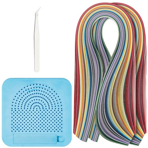 WEBEEDY Papier Quilling Tools 360 Quilling Papierstreifen 5mm 36 Farben mit Blaues Quilling Strickbrett Pinzette Erwachsene Anfänger Papierhandwerk DIY Tools Set