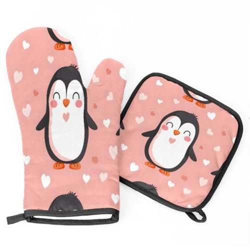 Ofenhandschuhe Lächelnde Pinguine Kochhandschuhe Hitzeresistente Grillhandschuhe Premium Qualität Topfhandschuhe Für Backen Kochen Grillen