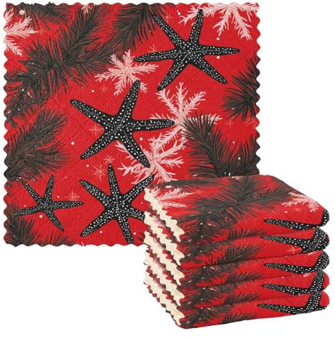EtherSpher Black Starfish Red Pine Trees Merry Christmas Microfiber Cleaning Cloths Teal Towels Kitchen Terry Cloth Hand Towels Kitchen Hand Towels Pretty Cleaning Color Large (longword) 11x11in