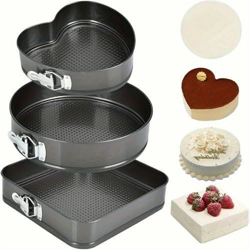 NYSDM 3 Pezzi Set di teglie antiaderenti a Cerniera per Torte Teglie in Acciaio al Carbonio con Fondo Rimovibile Strumenti Essenziali per la Cucina per Cheesecake