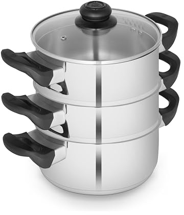 Vaporera de acero inoxidable de 3 niveles, 18 cm
