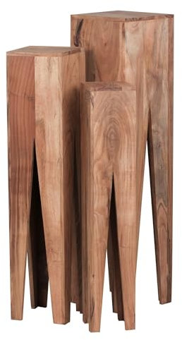KADIMA DESIGN Beistelltisch 3er Set Akazie Massivholz Satztisch Quadratisch Modern | Säulentisch Pflanzentisch 3-teilig | Blumenständer Blumentisch Wohnzimmer | Pflanzenhocker