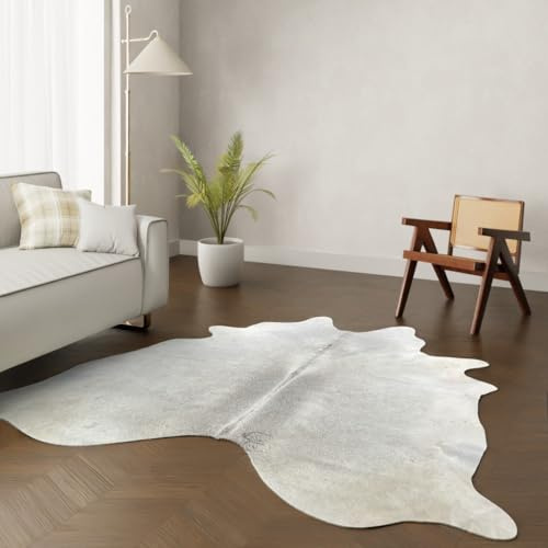 Wildlife Design Großformat Echter Kuhfell Teppich – Grau-Creme. Imposante 220×200 cm! Perfekt fürs Wohnzimmer. Nachhaltig, Tierfreundlich + GRATIS Lederuntersetzer