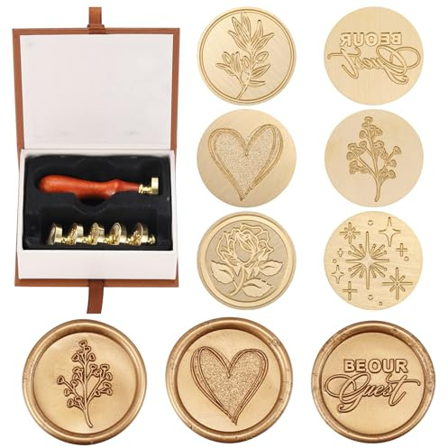 Filhome 6 Stück Siegelstempel Herz Wachsstempel Wachssiegel Stempel mit Abnehmbaren Messingköpfen für Hochzeit Geschenkumschläge Einladungen