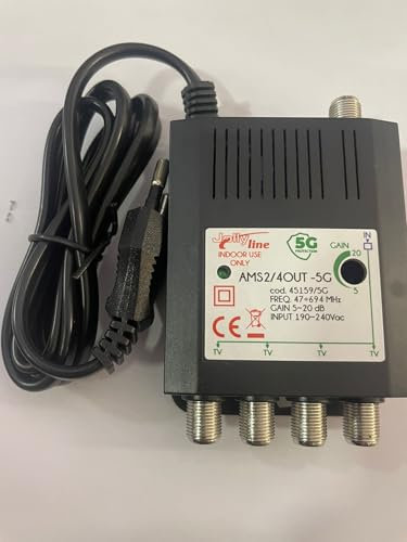 Amplificatore TV da interno 5-20dB 1 ingresso 4 uscite 5G 862MHz Nero cod.45159/5g