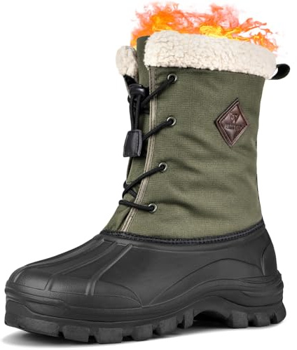 LACKWAR Snow Boots for Men Winter Waterproof Insulated Non Slip Plush Lined Outdoor Lightweight Warm Tactical Work Hiking Snow Boots（Forest Green11）