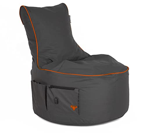 BuBiBag XXL Sitzsack Riesensitzsack 90x75x80cm – Gaming Sessel für Erwachsene & Kinder – Waschbar & mit EPS Füllung – Farbe (Anthrazit - Neon Orange)