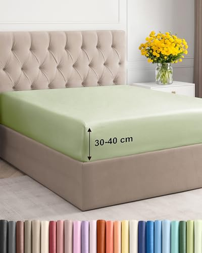 Spannbettlaken 80x200 - Mikrofaser 40cm (16) tief - Helles Salbeigrün