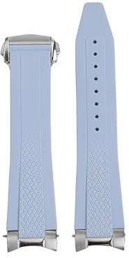 XNJIADVSY Cinturino in caucciù fluorurato da 21 mm compatibile con il cinturino for orologio subacqueo sportivo Longines Hydroconquest L3 Conquest + interfaccia in metallo(Light blue-silver)