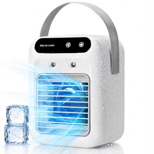 Mini Air Conditioning Unit, Portable Air Conditioner – 3-in-1 Evaporative Cooler & Rechargeable Misting Fan with Water Tank for Home Office Camping Outdoor