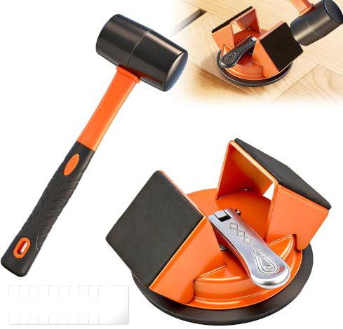 Saker Laminat Verlegeset mit Saugnapf & Schlagfunktion, Laminat Reparaturset für Bodenfugen, Bodenlücken schließen Werkzeug für Laminat & Vinyl, Flooring Installation(Single Saugtasche + Gummi Mallet)