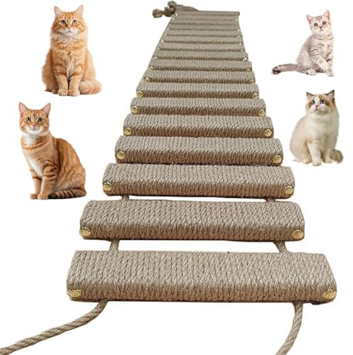 Sisalseil Katzenleiter 100 cm, Kletterleiter & Katzentreppe für Wand, Balkon, Innen & Außen, Kratzbaum Ersatz mit Kletternetz, Hängebrücke für Katzen Aktivität, Für Hauskatzen, für Wohnung & Garten