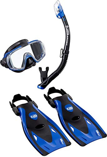 TUSA Schnorchelset Visio Travel - Taucherbrille Tauchmaske Trockenschnorchel Flossen Tasche Erwachsene