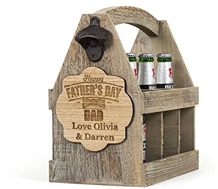 Personalised Beer Crate with Bottle Opener Vintage Wooden Beer Caddy Beer Gift Box 50th Birthday Gift for Men 40th Beer Gifts for Men Fathers Day 30th 21st 18th Beer Carrier