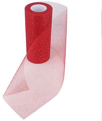 Glitzernder Tüll, Stoffband-Rolle, glänzendes Netzband, 15,2 cm breit, 22,8 m Länge, für Tutu-Rock, Hochzeitsdekoration, Tischläufer rot