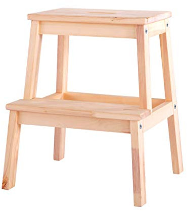 Klapptreppe Klappstufen Klapptritt Trittleiter 2 Stufen Holz Leicht Tritthocker Treppenstuhl für Kind Erwachsene für Bad Bibliothek Home - max. 150 kg，Natur