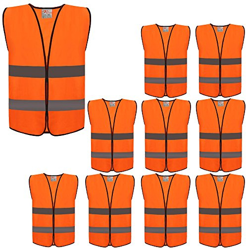 ZOJO High Visibility Safety Vests,Adjustable Size,Lightweight Mesh Fabric, Wholesale Reflective Vest for cycling, skateboarding, or walking back to school -Fits for Boy and Girls (10 Pack,Neon Orange)