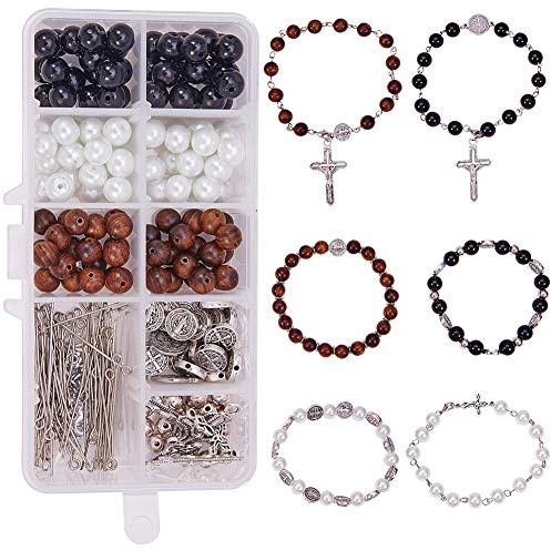SUNNYCLUE 1 Box DIY 6 Set Perlen Stretch Rosenkranz Armband Bastelset katholisch Jesus Christus Kruzifix Kreuz Gebetsperlen Bastelset nickelfrei