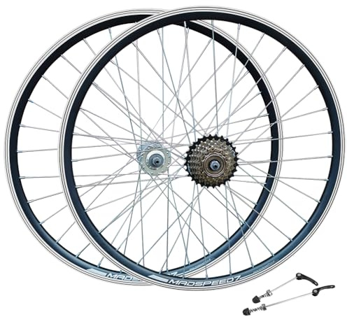 QR 27.5 650b (ETRTO 584x19) Mountain MTB Bike Wheel Set + 7 speed Freewheel (14-28t) – Rim & Disc Brake Compatible – Sealed Bearings Hubs (Very Smooth Hubs) – Double Wall – 32x Silver Spokes