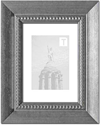 Barock-Bilderrahmen Fynna Silber 60 x 80 cm Spiegel 3mm Perlen Verzierung Rillen