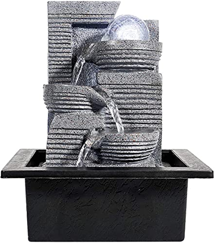Dyna-Living Weißes Licht LED Zimmerbrunnen, Wohnzimmer Schreibtisch Brunnendekoration mit Beleuchtung, Kunstharz, 17 x 22 x 25 cm