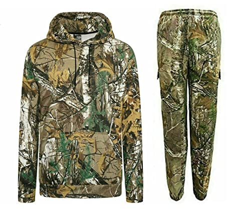 FASHION 7STAR Ensemble de survêtement pour homme avec pantalon et sweat à capuche imprimé camouflage, vêtements de chasse, t-shirt, sweat à capuche et pantalon, Pantalon avec sweat à capuche, XL