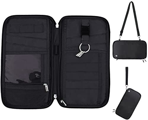 WALNEW Reisepasshülle für Familien, RFID-blockierend, Reisepass, Brieftasche, Organizer, Familie, Reißverschluss, Schwarz , RFID Reisepasshülle für Familie