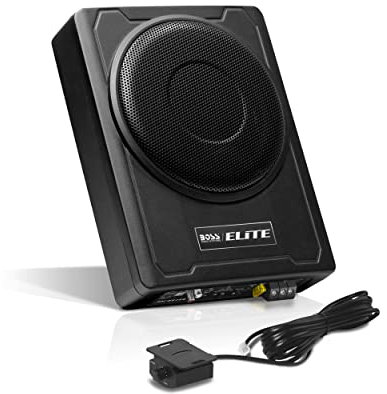 BOSS Audio Systems SLIM8 Elite Series - Subwoofer para coche de 8 pulgadas, perfil bajo, control remoto de subwoofer, amplificador integrado, debajo del asiento, para camión, conexión al amplificador