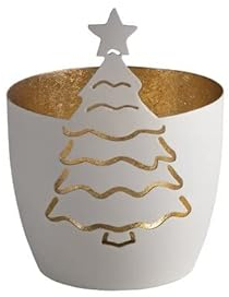 Gift Company Madras, Windlicht, M, Motiv: Tannenbaum, weiß/Gold, H12,5cm, D10cm