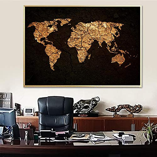 Abstrakt världskarta Dukmålning Klassisk svart världskarta tryck på duk för kontorsrum Bild Väggkonstdekor 30x45cm Ramlös