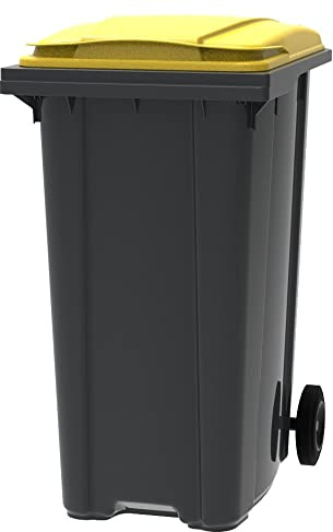 ESE France Conteneur Poubelle à déchets 2 roues - 360L - Robuste et Économique - 100% Recyclé - Gris avec Couvercle Jaune - Fabriqué en France