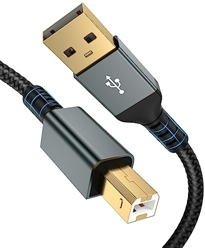 15FT USB Printer Cable, Nylon Braided High Speed USB 2.0 Type A to B Scanner Cord Compatible with HP, Canon, Epson, Brother, Dell & MIDI Cable for Yamaha Casio Digital Piano, DAC, Audio Interface