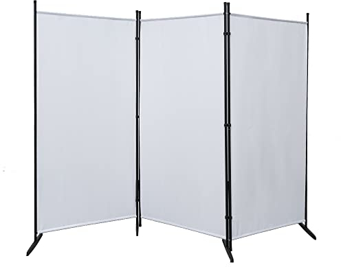 Mingone Raumteiler Trennwand Innen Garten Stellwand Spanische Wand Balkon Sichtschutz Paravent aus Stoff 3 teilig für Büros 260x177cm, Weiß