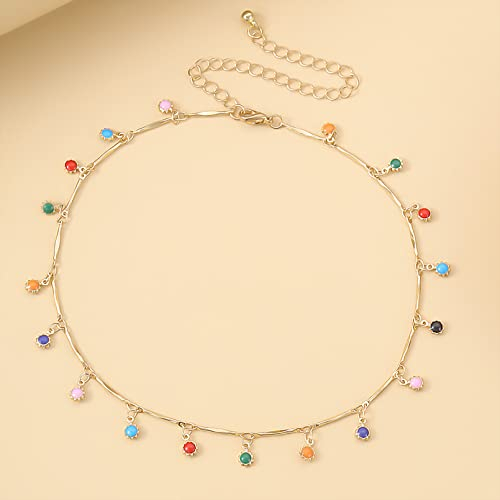 Halskette Anhänger Goldfarbene Choker-Halskette Emaille Satellit Bunte Perlen Kabel Kugelkette Choker-Damen-Halskette Geburtstag Hochzeit Weihnachts Geschenke für Frauen