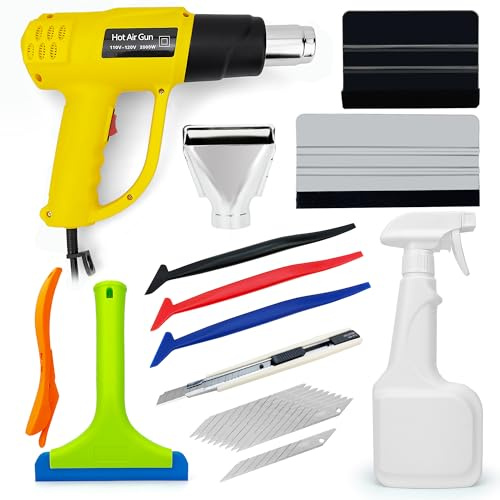 Vehicle Wrap Kit Heat Gun for Vinyl Wrap Window Film Decal, Car Paint Protection Film Kit Tinting Tools With Silicone Squeegee, 9mm Knife Blades, Felt Squeegee, 500ml Empty Spray Bottle,Micro Squeegee