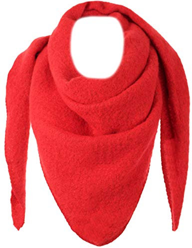 stylx Damen Schal XXL Dreieck mit Blumenmuster 3-Eck Schneeflocke Warm Weich Strickschal Karo Winterschal Herbstschal Wolleschal Frauen Deckenschal Halstuch Scarf Poncho Cape (UNI knallrot)