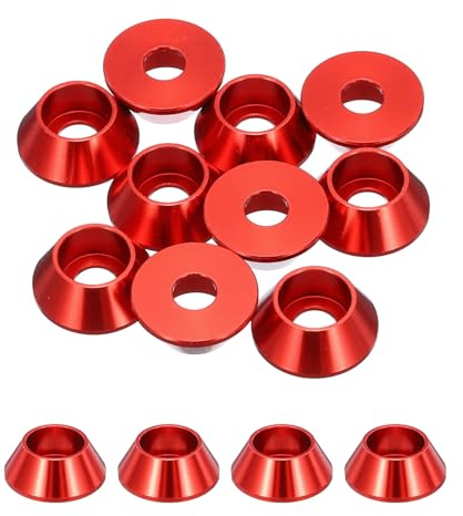 QUARKZMAN Rondelles Coniques M6 Aluminium Anodisé Rouge Foncé 10pcs | Rondelles de Tête de Coupe pour Vis RC/FPV/PC/Drone/Pièces de Modèles d'Accessoires Mécaniques