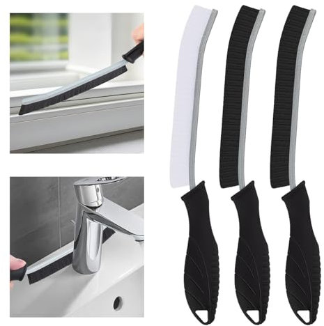 TQRR Cepillo de Cerdas Duras para Limpieza de Grietas, Cepillo para Lechada, Herramientas de Limpieza para Inodoro, Baño, Hogar, Bañera, Fregadero, Hogar, Ventana (3, Negro)