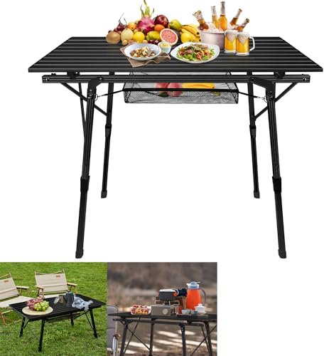 CEEDIR Faltbar Campingtisch Klapptisch Gartentisch 90 x 52 cm Falttisch Höhenverstellbar Balkontisch für Camping Garten mit Tragetasche- Schwarz