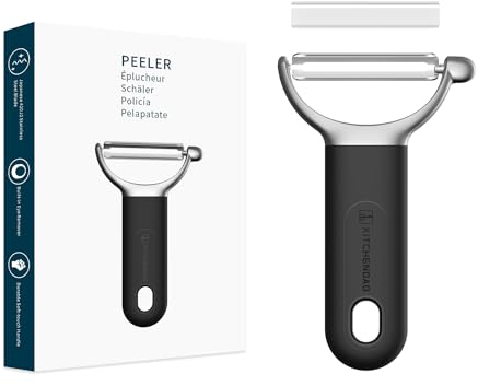 KITCHENDAO Swivel Vegetable Peeler for Kitchen - Japanese 420J2 Stainless Steel Sharp Dual Durable Blade-Built-in Potato Eye Remover, Ergonomic Soft-Touch Handle-Dishwasher Safe-Black