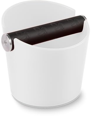 Coffee Knock Box Posos Cafe Cajon para Posos de Cafe Caja de Posos de Café Barista Absorbente de Golpes con Barra de Golpe de Metal Extraíble y Base Antideslizante (Blanco)