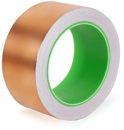 Pinkgarden Ruban adhésif en feuille de cuivre avec adhésif conducteur pour réparations électriques, guitare, blindage EMI, artisanat, mise à la terre, vitrail (1 rouleau (50 mm x 20 m)