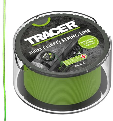 Tracer 100m String Line - Anti-Tangle, High Visibility Builders Line on Rotating Spool with Integrated Handle. Green Builders String Line