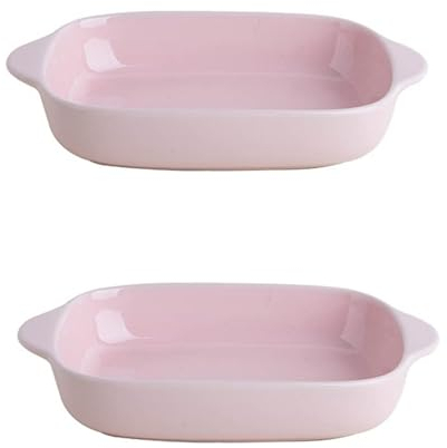 MGHRUE Ceramic Oven Dish,Pie Dish, 8.8 Inches Pie Pan, Porcelain Oven Dishes, Pie Plate, Non-Stick Quiche Dish for Cooking, Set of 2,Pink