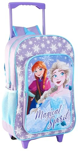 GIFTIDEAZZ Kids Wheeled Trolley Backpack - Foldable Suitcase Rucksack with Favorite Character Designs - Travel Carry-on Luggage for Children (Deluxe Frozen Magical Spirit)