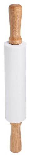 HARFINGTON Silicone Rolling Pins for Baking 14.96 Inch Non-Stick Silicone Surface Wooden Handle Rolling Pin Small Roller Playdough Rolling Pins for Fondant Kitchen Dough Pizza, White