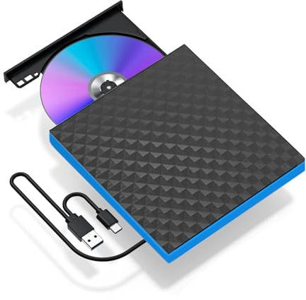 Lecteur CD/DVD Externe pour PC, USB 3.0 et USB-C Graveur DVD Externe Optique CD/DVD -/+RW Drive, Lecteur Graveur CD DVD Optiques Externes pour PC, Laptop Desktops,Windows11/10/8/7/XP/Vista/MacOS