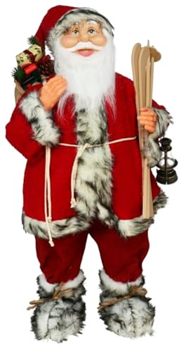 Acan Tradineur - Figura de Papá Noel con esquís, poliéster y plástico, Santa Claus de pie, decoración Festiva, Adornos Navidad, escaparates, hogar (Rojo - 80 cm)