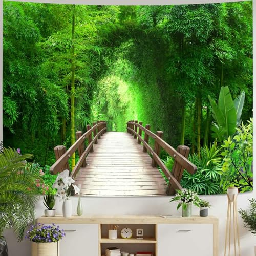 Bishilin Wandteppich Natur Landschaft, Tapestry Wall Hanging Grün Wald 350x256 Wandtuch Wandbehänge für Schlafzimmer Wohnzimmer Kinderzimmer